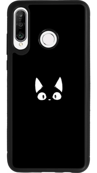 Coque Huawei P30 Lite - Silicone rigide noir Funny cat on black