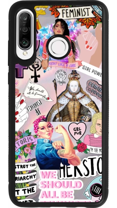 Coque Huawei P30 Lite - Silicone rigide noir Girl Power Collage