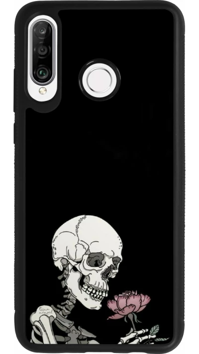 Coque Huawei P30 Lite - Silicone rigide noir Halloween 2023 rose and skeleton