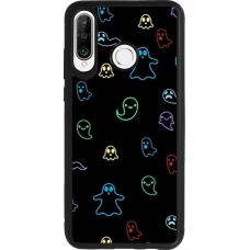 Coque Huawei P30 Lite - Silicone rigide noir Halloween 2024 colorful ghosts