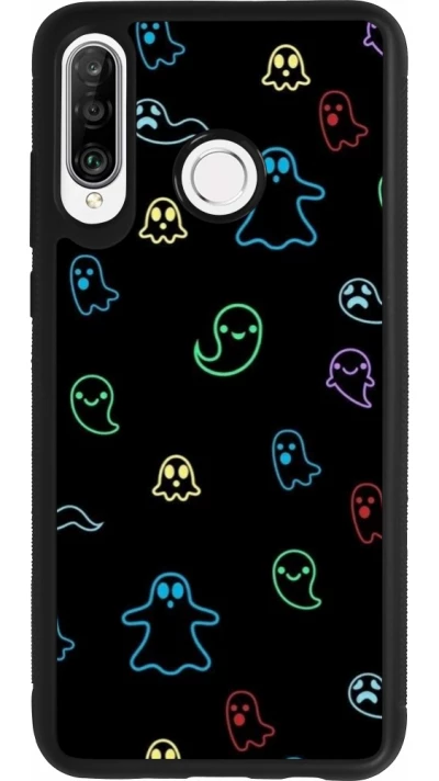Coque Huawei P30 Lite - Silicone rigide noir Halloween 2024 colorful ghosts