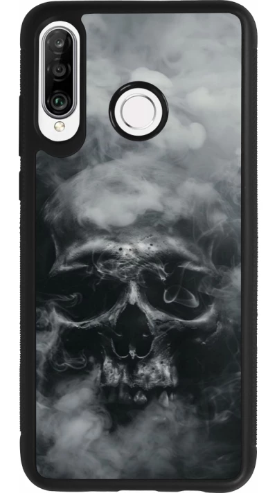 Coque Huawei P30 Lite - Silicone rigide noir Halloween 2024 smoky skull