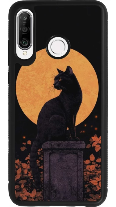 Huawei P30 Lite Case Hülle - Silikon schwarz Halloween 2026 Cat Art Nouveau