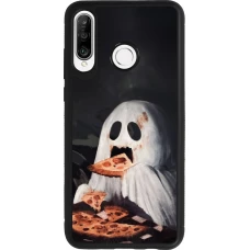 Huawei P30 Lite Case Hülle - Silikon schwarz Halloween 2026 Ghost eating pizza