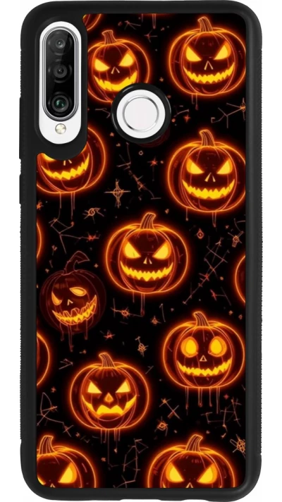 Huawei P30 Lite Case Hülle - Silikon schwarz Halloween 2026 Pattern Pumpkins