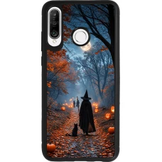 Huawei P30 Lite Case Hülle - Silikon schwarz Halloween 2026 Witch with a cat