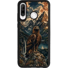Coque Huawei P30 Lite - Silicone rigide noir Linocut Aigle Royal