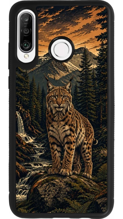 Coque Huawei P30 Lite - Silicone rigide noir Linocut Lynx