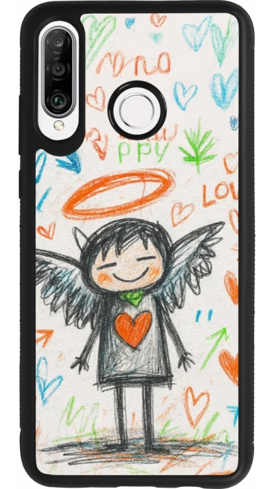 Coque Huawei P30 Lite - Silicone rigide noir Little Angel Sketch Love