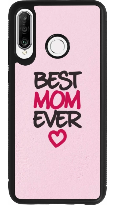 Coque Huawei P30 Lite - Silicone rigide noir Mom 2023 best Mom ever pink