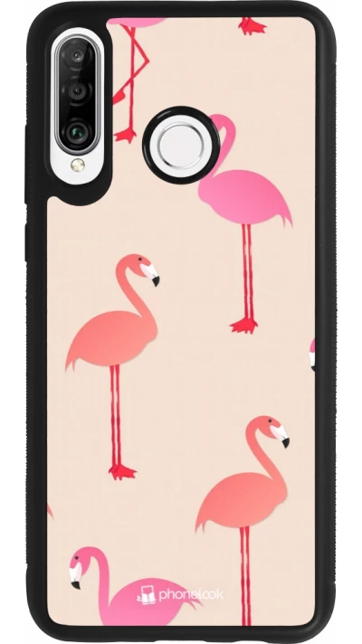 Coque Huawei P30 Lite - Silicone rigide noir Pink Flamingos Pattern