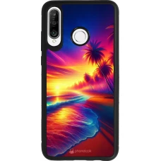 Coque Huawei P30 Lite - Silicone rigide noir Plage coucher soleil flashy