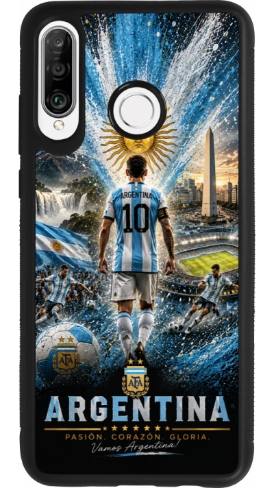 Coque Huawei P30 Lite - Silicone rigide noir Football Argentine splash 2026