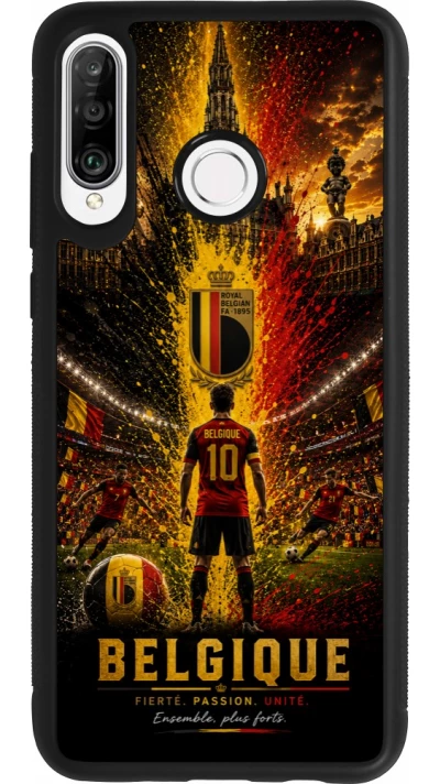 Coque Huawei P30 Lite - Silicone rigide noir Football Belgique splash 2026
