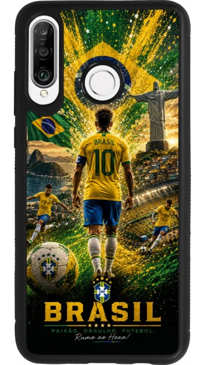 Coque Huawei P30 Lite - Silicone rigide noir Football Brésil splash 2026
