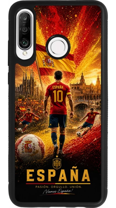 Coque Huawei P30 Lite - Silicone rigide noir Football Espagne splash 2026