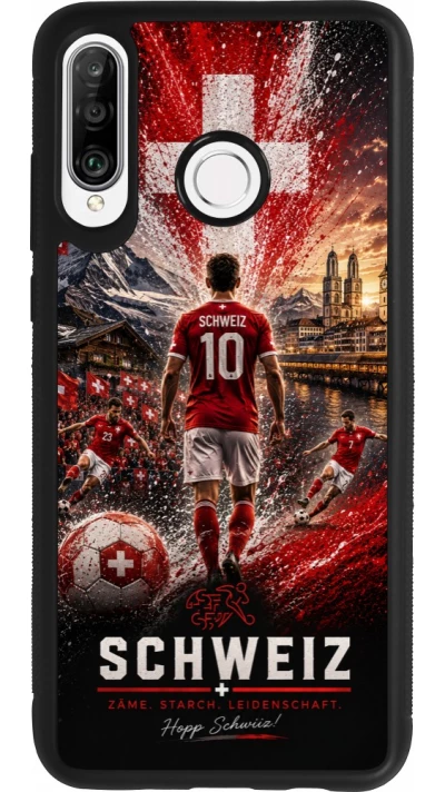 Coque Huawei P30 Lite - Silicone rigide noir Football Schweiz splash 2026