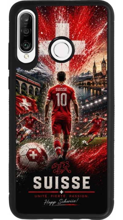 Coque Huawei P30 Lite - Silicone rigide noir Football Suisse splash 2026