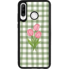 Coque Huawei P30 Lite - Silicone rigide noir Green vichy tulips Spring 2026