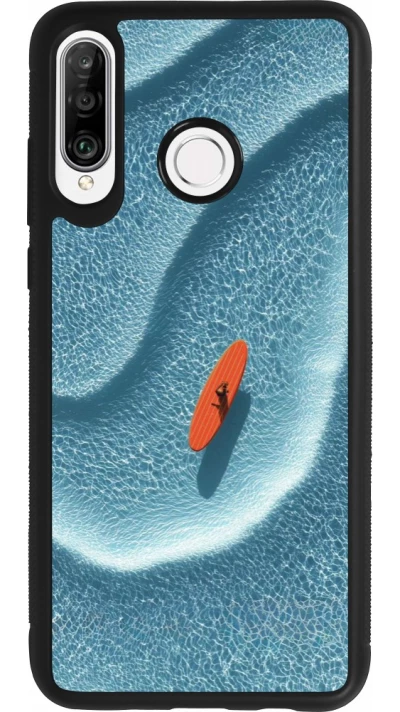 Coque Huawei P30 Lite - Silicone rigide noir Orange surf Summer 2026