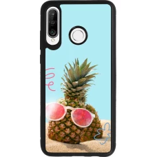 Coque Huawei P30 Lite - Silicone rigide noir Pineapple with glasses Summer 2026