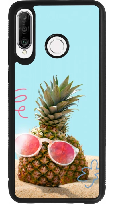 Coque Huawei P30 Lite - Silicone rigide noir Pineapple with glasses Summer 2026