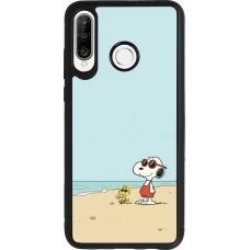 Coque Huawei P30 Lite - Silicone rigide noir Snoopy on the beach Summer 2026