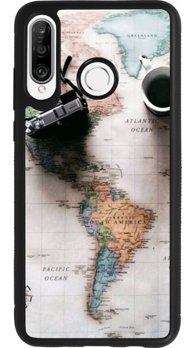 Huawei P30 Lite Case Hülle - Silikon schwarz Travel 01