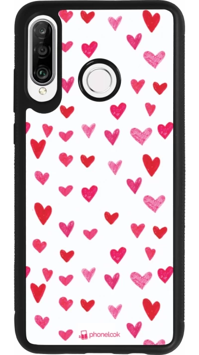 Huawei P30 Lite Case Hülle - Silikon schwarz Valentine 2022 Many pink hearts