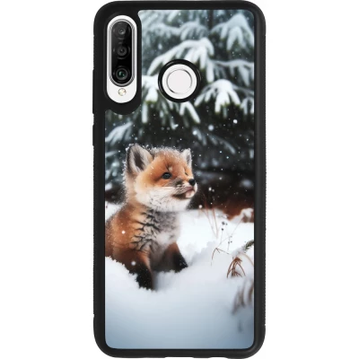 Coque Huawei P30 Lite - Silicone rigide noir Noël 2023 Renardeau sapin