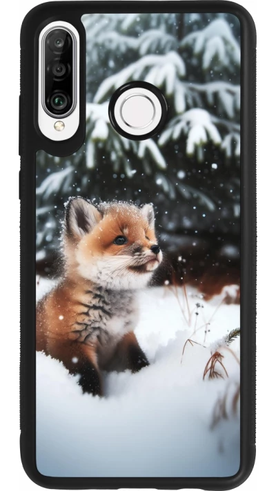 Huawei P30 Lite Case Hülle - Silikon schwarz Weihnachten 2023 Fuechslein Tanne
