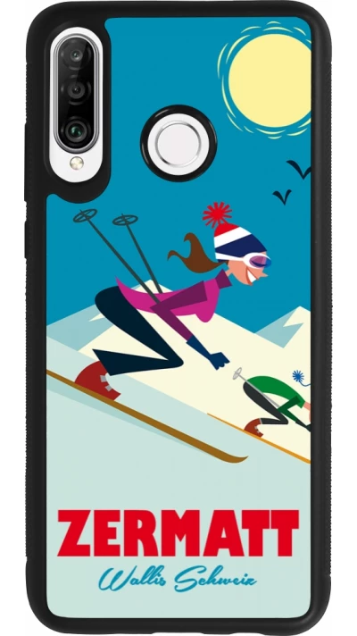 Coque Huawei P30 Lite - Silicone rigide noir Zermatt Ski Downhill