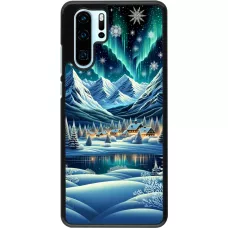 Huawei P30 Pro Case Hülle - Verschneites Bergdorf am See in der Nacht
