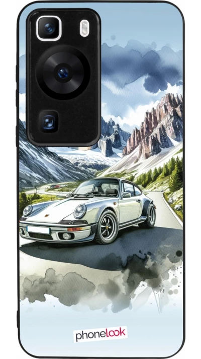 Huawei P60 Case Hülle - Silikon schwarz Porsche 911 Berg Aquarell