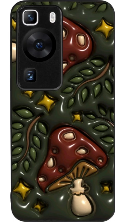 Huawei P60 Case Hülle - Silikon schwarz Autumn 26 3D mushrooms