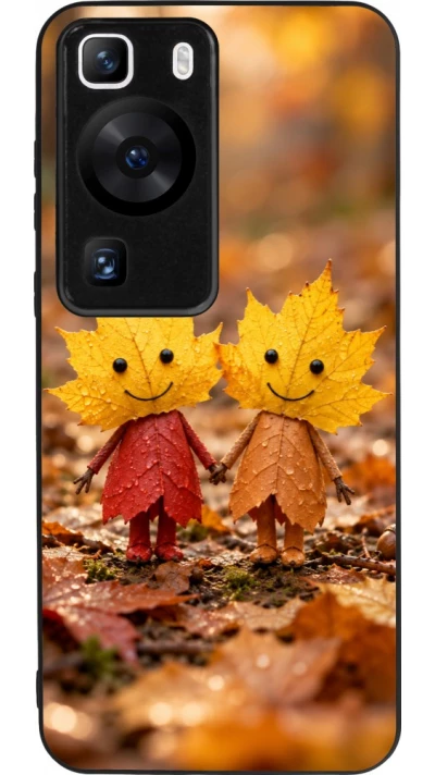 Huawei P60 Case Hülle - Silikon schwarz Autumn 26 Couple of leaves