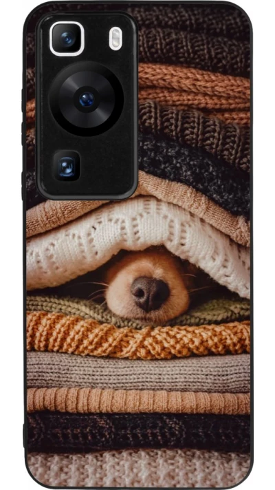 Huawei P60 Case Hülle - Silikon schwarz Autumn 26 Dog under the covers
