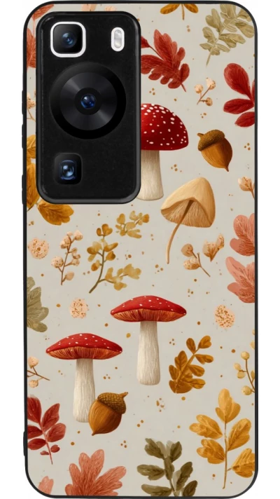 Huawei P60 Case Hülle - Silikon schwarz Autumn 26 Mushrooms and leaves