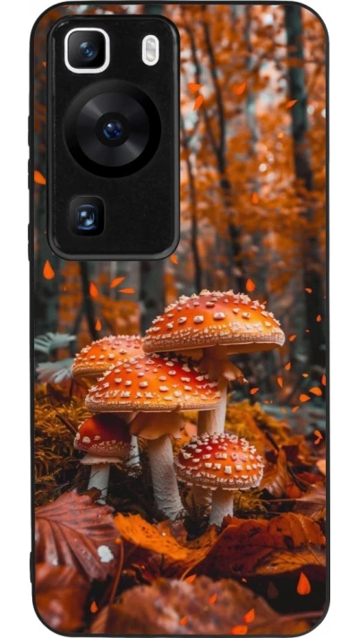 Huawei P60 Case Hülle - Silikon schwarz Autumn 26 Mushrooms in the woods