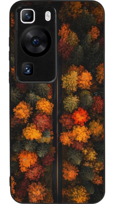 Huawei P60 Case Hülle - Silikon schwarz Autumn 26 Road in autumn