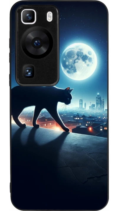 Huawei P60 Case Hülle - Silikon schwarz Schwarze Katze unter dem Vollmond