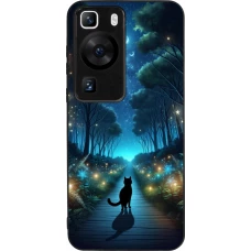Huawei P60 Case Hülle - Silikon schwarz Schwarze Katze Spaziergang