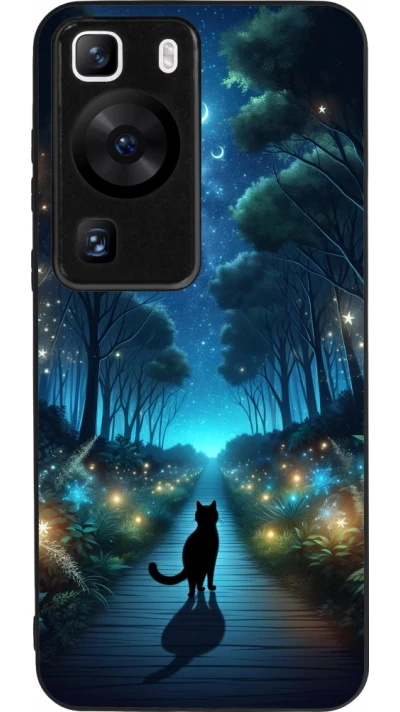 Huawei P60 Case Hülle - Silikon schwarz Schwarze Katze Spaziergang