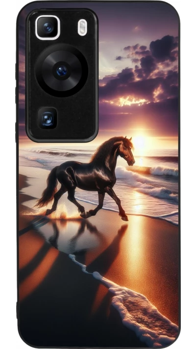 Huawei P60 Case Hülle - Silikon schwarz Pferd majestätisch Strand