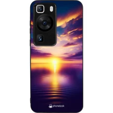 Huawei P60 Case Hülle - Silikon schwarz Sonnenuntergang gelb violett