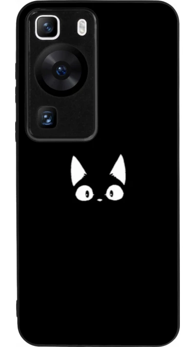 Coque Huawei P60 - Silicone rigide noir Funny cat on black