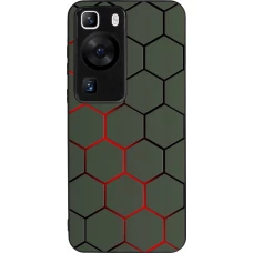 Coque Huawei P60 - Silicone rigide noir Geometric Line red