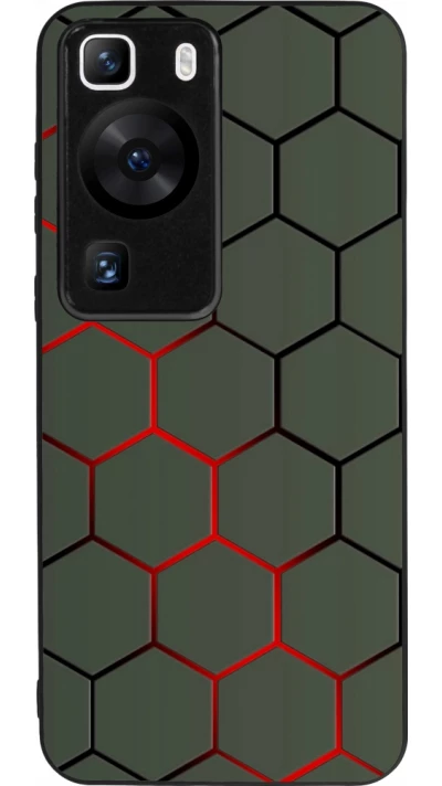 Coque Huawei P60 - Silicone rigide noir Geometric Line red