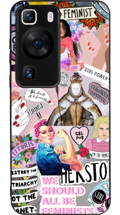 Coque Huawei P60 - Silicone rigide noir Girl Power Collage