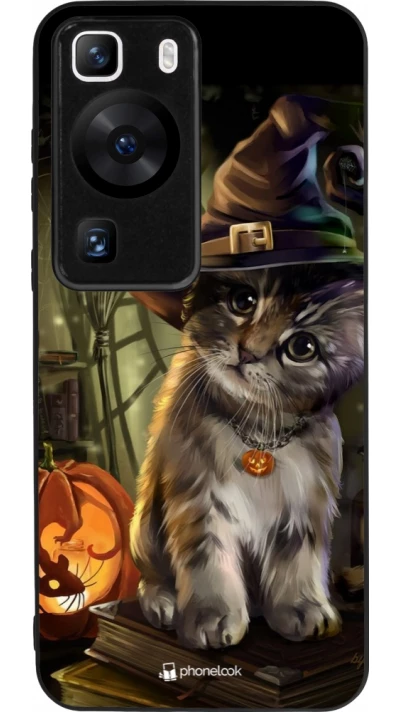 Coque Huawei P60 - Silicone rigide noir Halloween 21 Witch cat